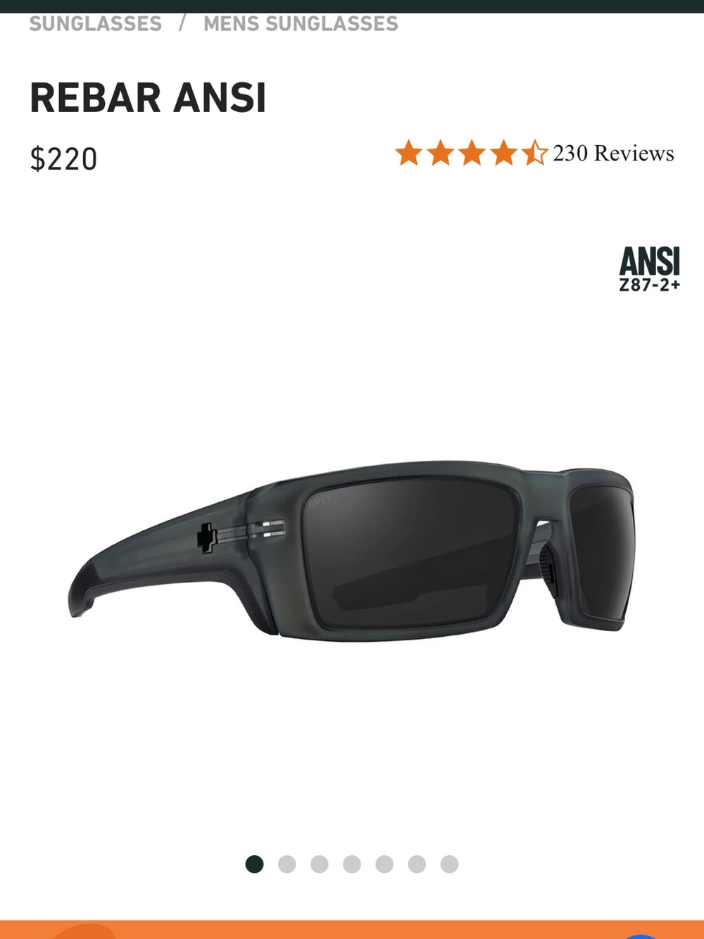 Spy Rebar ANSI Safety Sunglasses in Matte Charcoal with Smoke Lenses